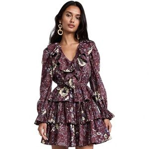Ulla Johnson Dress LOLA Cotton Poplin Tiered Ruffle Long Sleeve Heliotrope 12